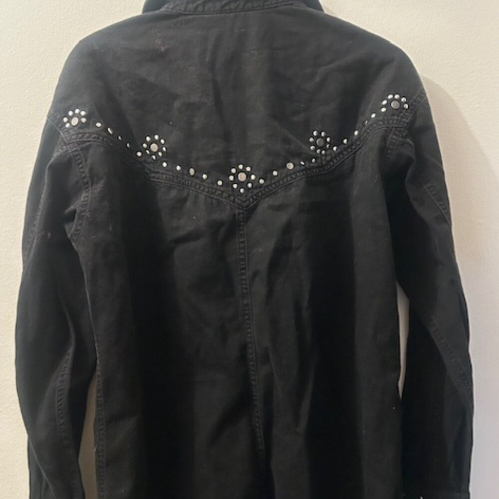 Free People We The Free Sleek Black Denim Silver Studded Distressed Dress NEW - Picture 14 of 16
